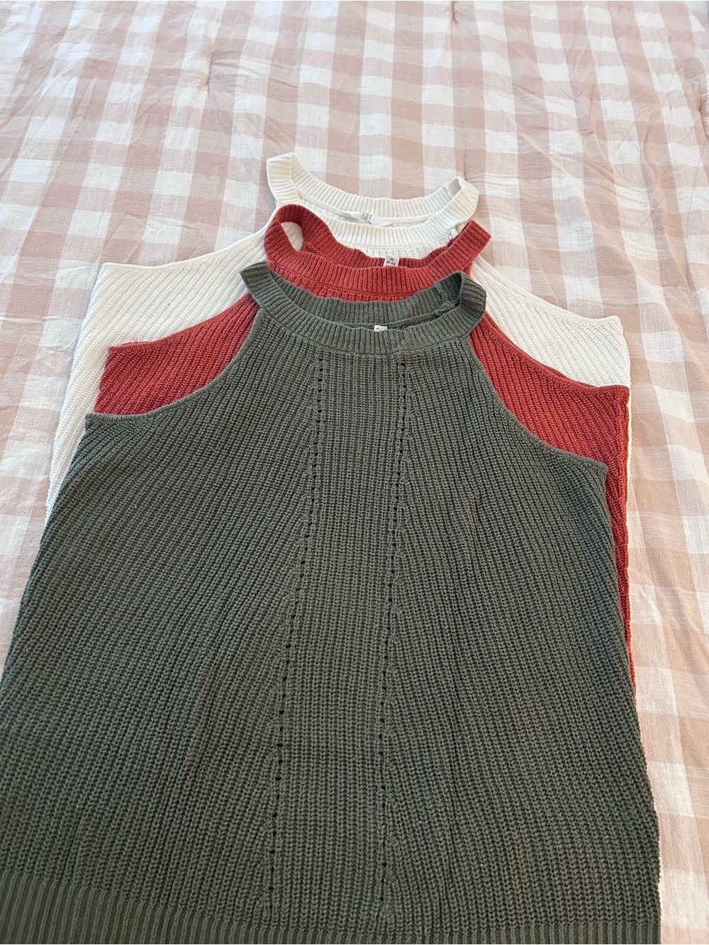Lot of 3 Halter neck Rib Knit Sweater - White, Green, Rust